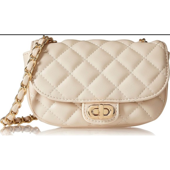 Quilted Crossbody Bag Gold Chain Strap Evening Party Purse Clutch Bone - Picture 1 of 11